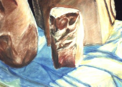 Rocks on table still life - pastel