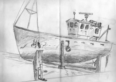 Pencil sketch of boat