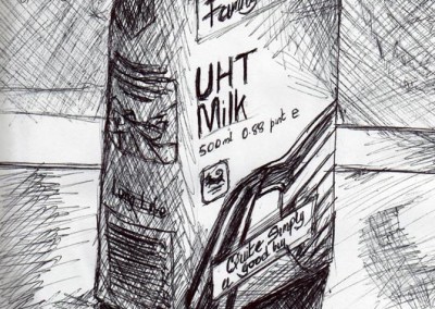 Technical pen illustration of milk carton