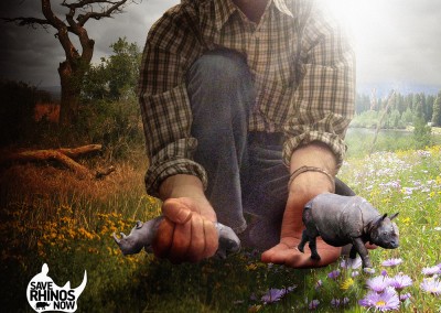 Competition entry to produce an image for 'Save Rhinos Now'. The concept is a question of choice, and man can choose if he causes the Rhino's extinction on one hand or leaves them alone and lets them recover on the other hand. The relative scale in the image emphasizes that man is in control of the choice he has. Copyright Creative Bytes.
