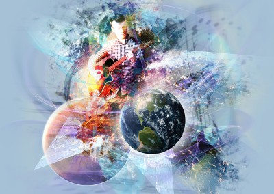 A Musical Universe. Surreal Photo Collage. This image appeared in Photoshop Creative magazine. Copyright Creative Bytes.