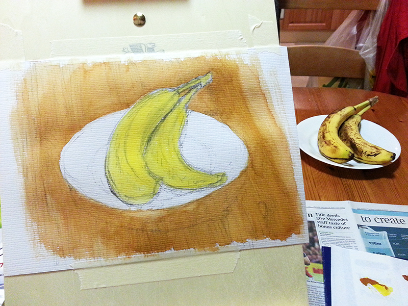 watercolourpaint1 2 Bananas (Still Life, Watercolour, Oct 2014)